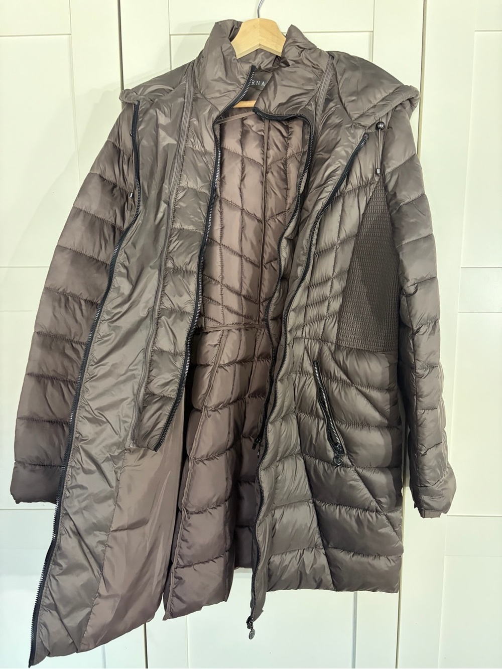 Bernardo Taupe Quilted Long Puffer Coat W